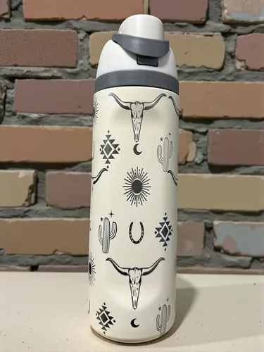 Miniatura 2 de Botella de agua de acero inoxidable de 40 oz taza Longhorn Bottle Bull Tumbler Cow Gift Western Water Bottle Cup (24oz Cream(90)-Longhorn (D35))