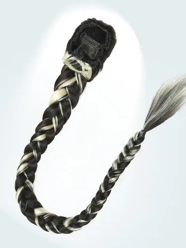 Miniatura 6 de WIGER Cola de caballo trenzada de 34 pulgadas para mujeres negras, colas de caballo largas con cordón para bricolaje, Yaki liso negro y blanco