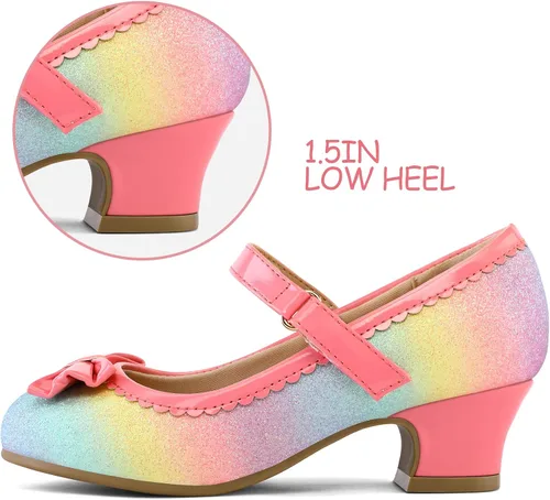 Miniatura 4 de K KomForme Zapatos de vestir para niña Mary Jane Glitter de 1.5 pulgadas, tacón bajo para boda, fiesta, zapatos de princesa