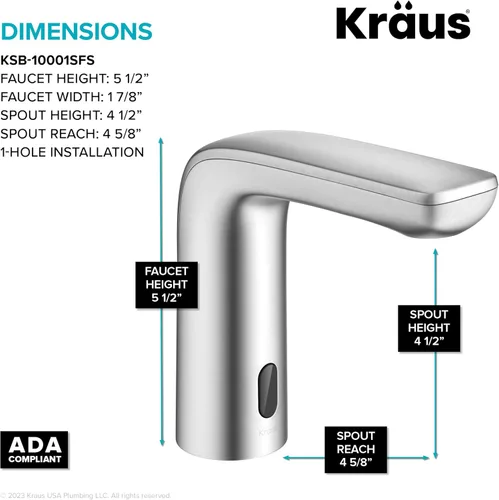 Miniatura 5 de KRAUS Indy Grifo de baño sin contacto con sensor táctil con caja de control y mezclador de temperatura en acero inoxidable libre de manchas, Acero