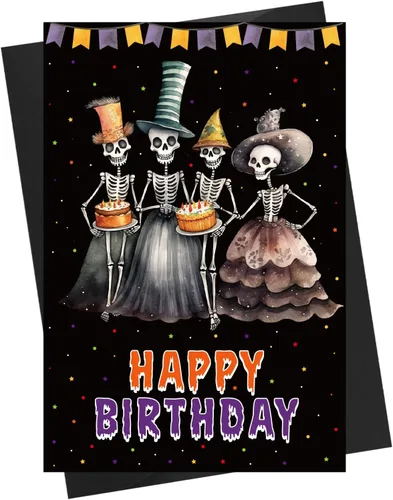 Miniatura 2 de WhatSign Divertida tarjeta de cumpleaños de Halloween, diseño de esqueleto espeluznante, tarjetas de Halloween para mujeres, hombres, niñas y niños