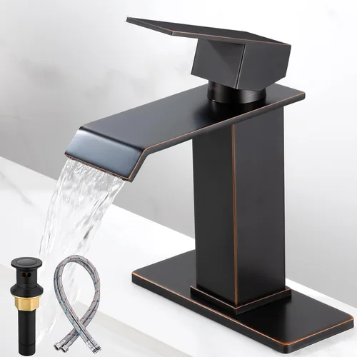 Miniatura 11 de Grifo de Lavabo Negro y Dorado, Grifo de Baño Alto de Un Solo Agujero, Hecho de Acero Inoxidable SUS304 Moderno, Incluye Drenaje Desplegable