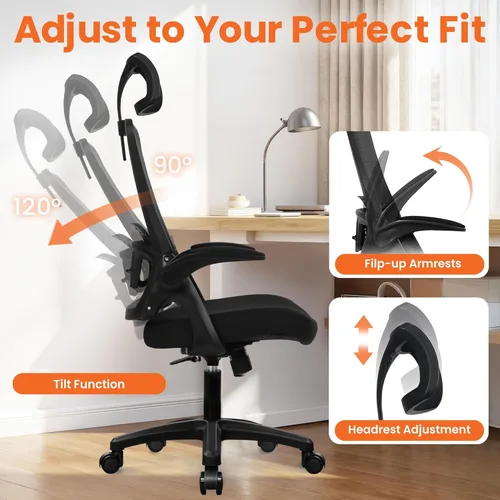 Miniatura 5 de NEO CHAIR Silla de escritorio de oficina para computadora de juegos, respaldo alto, asiento cómodo de malla con reposacabezas ergonómico ajustable