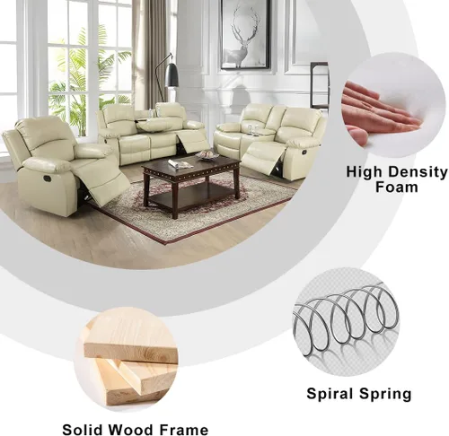 Miniatura 6 de Conjunto de sofá para sala de Estar, sillón reclinable de cuero transpirable, sofá de 3 plazas para cine en casa con tazas para apartamento, oficina