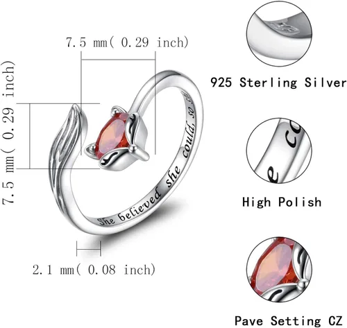 Miniatura 7 de Sterling Silver Fox Jewelry for Women - Inspirational Adjustable Animal Wrap Ring Stud Earrings Graduation Jewelry Gift for Teen Girls