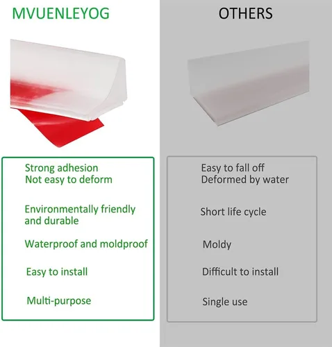 Miniatura 7 de Presa de agua para umbral de ducha, barrera impermeable de silicona autoadhesiva para baño y cocina, ducha, protección para separación seca y Blanco