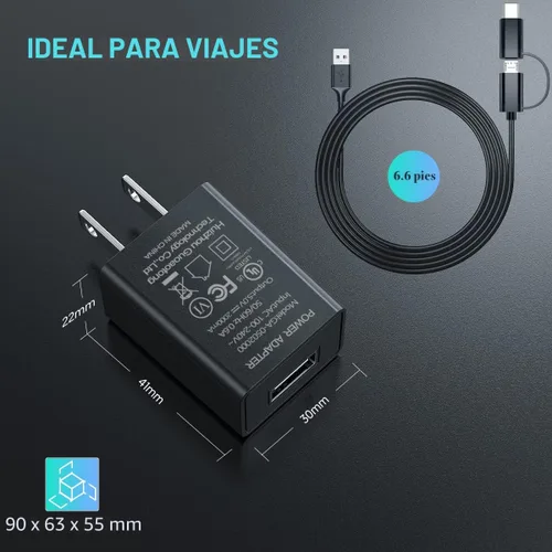 Miniatura 4 de Cargador rápido compatible para Fire, adaptador de CA con certificación UL, cargador rápido de 2A con cable micro USB de 6.6 pies para tablet Fire 7