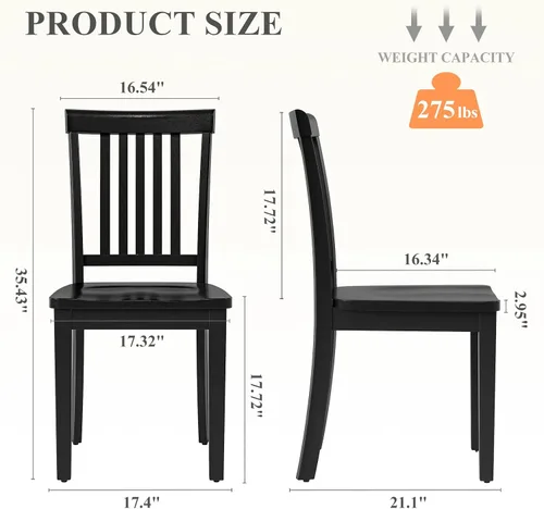 Miniatura 2 de Juego de 2 sillas de comedor, sillas de madera de granja con respaldo alto de husillo, sillas de madera de 17.3 pulgadas para cocina y comedor