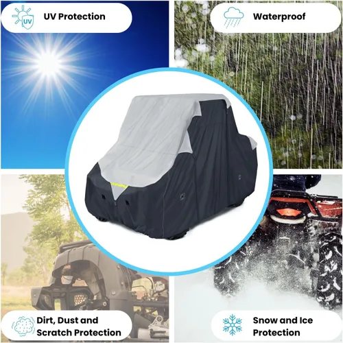 Miniatura 7 de EliteShield Cubierta impermeable Quad 4 x 4 UTV, remolcable resistente, cubierta de almacenamiento SXS para vehículos utilitarios, gris/negro, se
