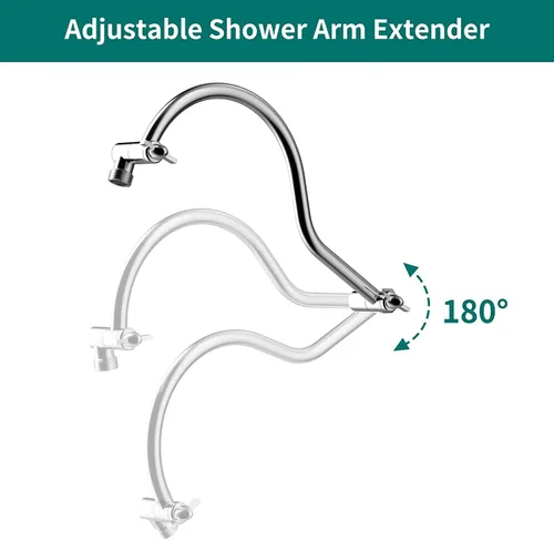 Miniatura 8 de Brazo de extensión de cabezal de ducha curvado ajustable de latón macizo de 16 pulgadas, extensor de brazo de ducha flexible de altura y ángulo