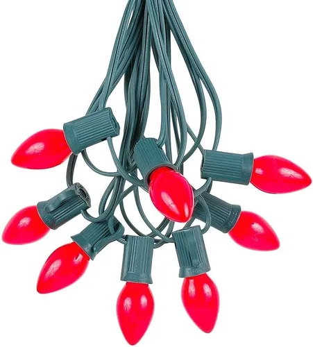 Miniatura 8 de Novelty Lights C7 - Juego de luces navideñas de cerámica amarilla, tira de luces para interiores y exteriores, bombillas opacas, cable verde, 25