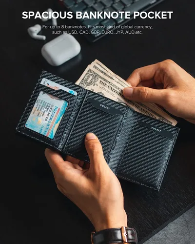 Miniatura 4 de VULKIT Tarjetero con bolsillo para monedas, cierre magnético, tarjetas emergentes con ventana de identificación, cartera de cuero para efectivo