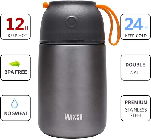 Miniatura 2 de MAXSO Paquete de 2 termos de sopa para alimentos fríos y calientes para niños y adultos, frascos de alimentos aislados al vacío, recipientes