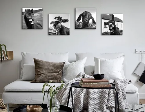 Miniatura 2 de Arte de pared en blanco y negro para pared, diseño de animales, caballos, burros, ovejas, vacas, cuadros divertidos para decoración de dormitorio