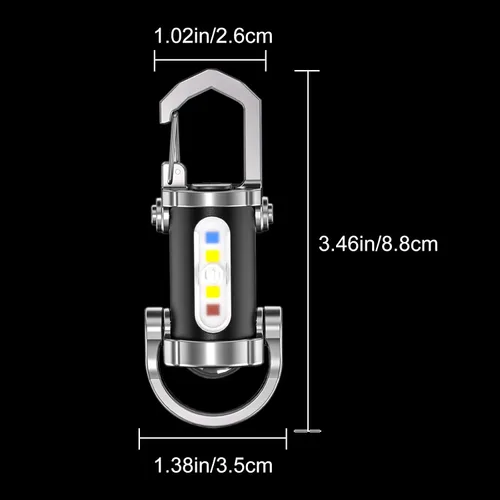Miniatura 5 de Linterna de llavero recargable, brillante de 800 lúmenes, luz de llavero EDC de aluminio, 7 modos de luz, luz de trabajo COB, linternas
