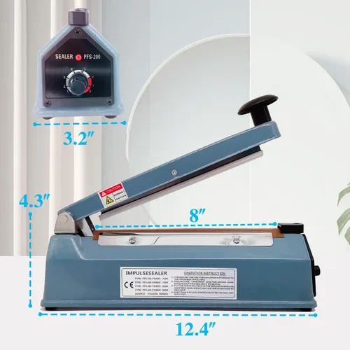 Miniatura 5 de Máquina selladora térmica por impulso de 8 pulgadas y 0.197 in para bolsas de plástico Mylar, carcasa de metal, con 6 piezas de repuesto