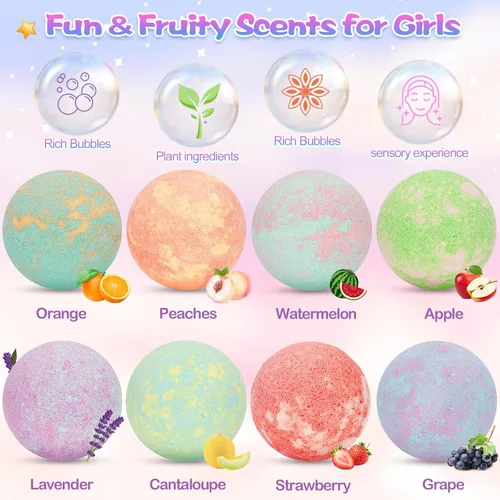 Miniatura 2 de Bombas de baño de unicornio para niños y niñas con sorpresa en el interior, 8 piezas de bombas de baño de burbujas naturales de princesa