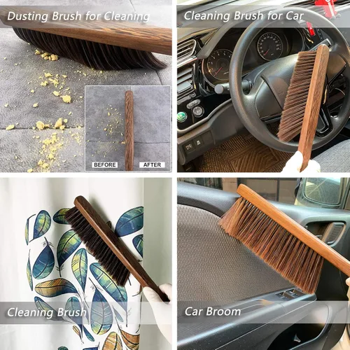 Miniatura 4 de Cepillos de limpieza de escoba de mano - Cepillo de cerdas suaves para limpiar coche/cama/sofá/corriente/jardín/muebles/ropa, mango de madera