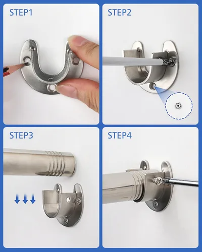 Miniatura 8 de Barras de armario para colgar ropa, resistentes, longitud ajustable (plata, 66.5 - 76 pulgadas)