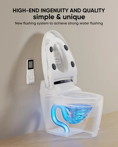Miniatura 4 de LOUPUSUO Inodoro inteligente con bidé con cierre automático de apertura, asiento con calefacción y doble descarga automática, sensor de pie, inodoro