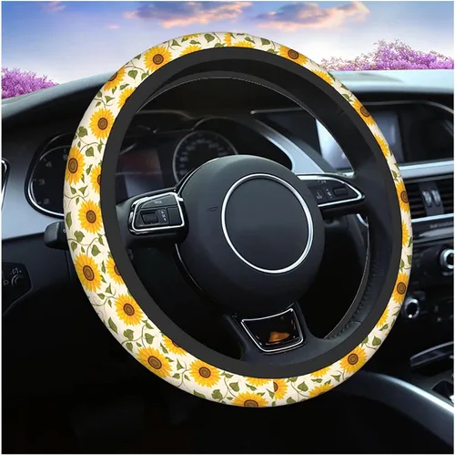 Miniatura 22 de Swono - Funda antideslizante para volante de conejito de Pascua, lindos conejos, mariposas, flores, rama a rayas, de neopreno, fundas para volante