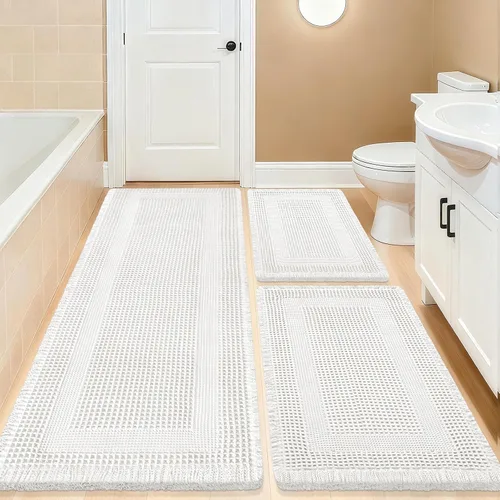 Miniatura 55 de Tapete de baño con diseño de gofre, moderno, bohemio, absorbente, antideslizante, ultrasuave, lavable a máquina, con letra de baño, dormitorio