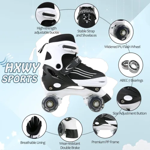 Miniatura 4 de Patines para niños y niñas, niños principiantes, 4 tamaños ajustables, patines cuádruples para niños y jóvenes, con ruedas iluminadas para deportes