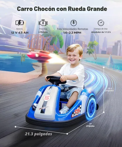 Miniatura 3 de ELEMARA Coche Chocador para Niños de 12V con Rueda Grande, 2.2 Mph Máximo, Coches Chocadores para Niños Pequeños con Control Remoto, Coche de Azul
