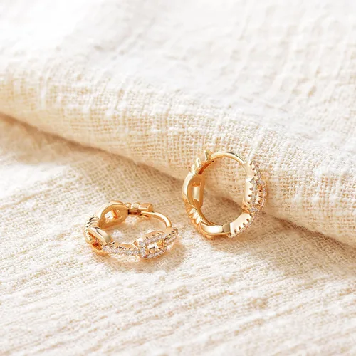 Miniatura 5 de VACRONA - Aretes huggies (de presión), pequeños, livianos y simples, en forma de argollaarracada, chapados en oro de 14 quilates, con circonia