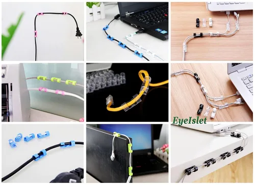 Miniatura 5 de Organizador de clips autoadhesivos para cables, organizador de cables, diámetro máximo de 0.27 pulgadas, paquete de 20, transparente Negro
