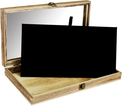 Miniatura 6 de Alhajerocaja para almacenar cuentas con tapa de vidrio templado y terciopelo negro. Caja de muestra de medallas, premios, alhajas y cuchillos.