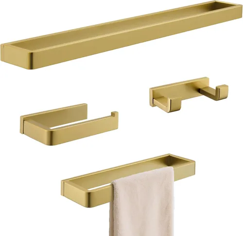Juego de accesorios de ferretería para baño de oro cepillado, juego de barras para toallas cuadradas, kit de accesorios de baño de 4 piezas, juego