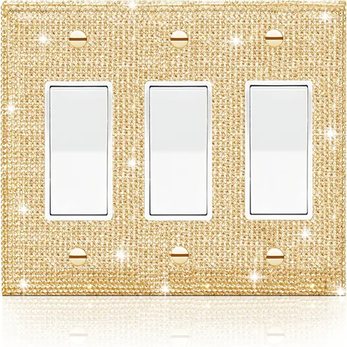 Miniatura 19 de 4 piezas de placa de pared rosa plateado brillante cubierta decorativa interruptor de luz cubierta de interruptor de palanca única diamantes