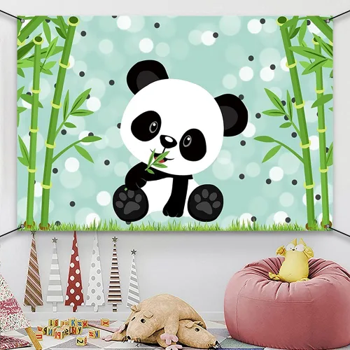 Miniatura 4 de AWERT Cartel de poliéster de 6 x 3.6 pies con lindo panda de dibujos animados para niños, decoración de fiesta de cumpleaños, suministros de fiesta
