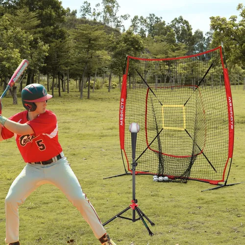 Miniatura 7 de Storgem Red de práctica de béisbol y softbol de 77 pies – Soporte portátil para bateo, lanzamiento, entrenamiento de bateo con camiseta, organizador