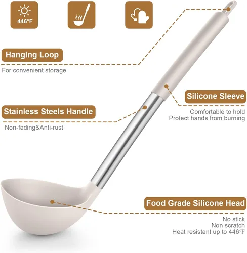 Miniatura 3 de LIANYU Juego de 15 utensilios de cocina con soporte, herramientas de cocina de silicona con mango de acero inoxidable, utensilios resistentes al