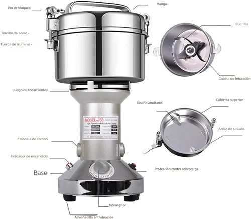 Miniatura 3 de Molinillo de Granos 750g Molinillo Eléctrico de Alta Velocidad de Acero Inoxidable Molinillo de Cereales Harina de Maíz Pulverizador de Polvo