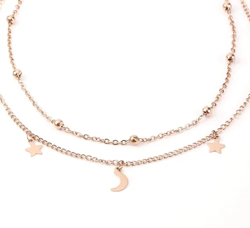 Miniatura 5 de Collar con dije de estrella y luna, gargantilla con cadena escalonada para mujeres
