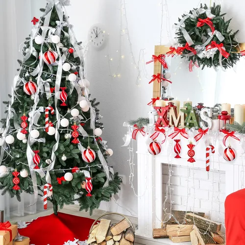 Miniatura 4 de Aoriher 24 piezas de adornos de bastón de caramelo de Navidad, rojo y blanco, de plástico, bastón de caramelo de menta, decoraciones de Navidad