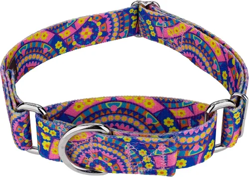 Country Brook Petz - Collar para perro Martingala con mandala bohemio azul, colección Groovy con diseños lejanos (1/2 pulgada, 2XS)