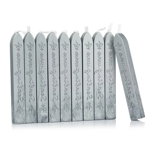 Mceal Barra de cera de sellado con mecha Flor De Luce of France Retro 10 piezas Pack (Gris Plateado)