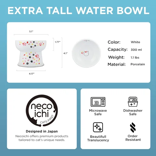 Miniatura 3 de Necoichi Tazón de agua elevado para gatos – Cuenco elevado de cerámica para gatos, previene la fatiga del cuello y de los bigotes – Apto para Sakura