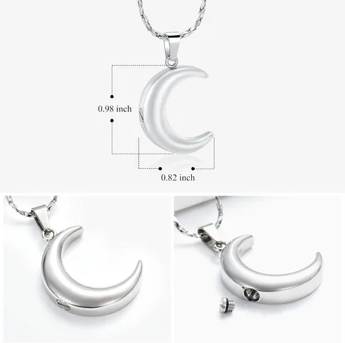 Miniatura 3 de Imrsanl Joyería de cremación para cenizas, collar de urna de luna, medallón conmemorativo de acero inoxidable, joyería de recuerdo para cenizas