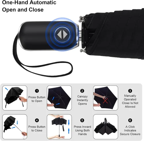Miniatura 87 de LEAGERA Paraguas de viaje compacto para bolso, mango plano, impermeable para lluvia ligera