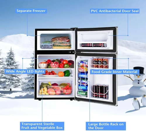 Miniatura 3 de Mini refrigerador de 3.2 pies cúbicos con congelador, refrigerador retro de 2 puertas y congelador de bajo ruido, eficiencia energética, 7 modos