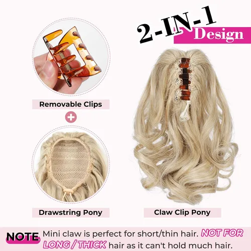 Miniatura 3 de REECHO Extensión de cola de caballo, 23 cm de largo, rizada, ondulada, pinza de clip para colas de caballo, extensiones de cabello HP001 para Negro