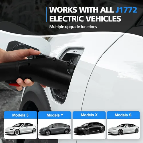 Miniatura 2 de EVs - Adaptador de cargador Tesla a J1772, máximo 48 amperios y 250 V, compatible con conectores Tesla de alta potencia, cargadores de destino