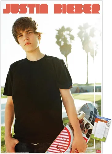 Miniatura 13 de Trends International Justin Bieber - Póster de pared de monopatín, 14.725 x 22.375 pulgadas, versión enmarcada de madera de granero