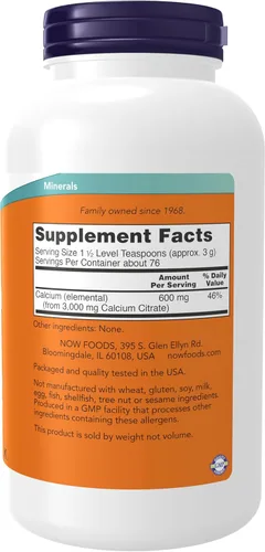 Miniatura 2 de NOW Foods Suplementos, citrato de calcio en polvo, calcio altamente biodisponible, apoya la salud ósea*, 8 onzas