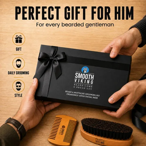 Miniatura 8 de Cepillo de barba para hombre - Con cerdas de jabalí para fácil mantenimiento - Cuidado facial, peine para cabello para el acondicionamiento, Beige